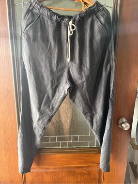 Eileen Fisher Linen Black Straight-Leg Drawstring Pants